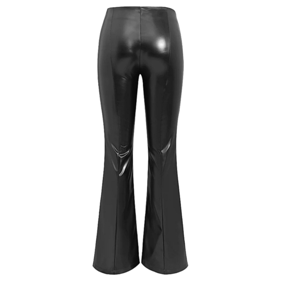 SOLD - NWT Commense Black Faux Leather High Waist Split Hem Stretchy Flare Pants - Picture 4 of 10